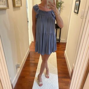 Free people intimately blue babydoll mini dress with open tie back | size XS